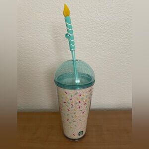 Starbucks Birthday Cup with Candle Straw Cover NWT